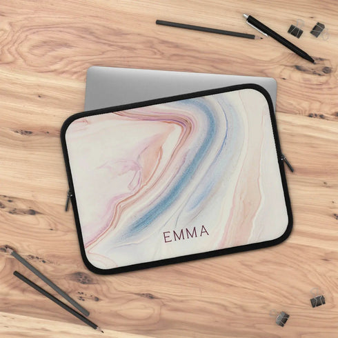 Nude Marble Custom Name Laptop Sleeve
